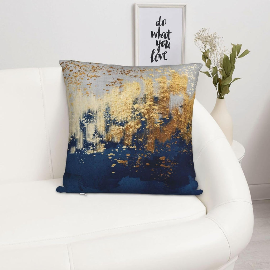 Navy Blue and Gold Pillow Covers 18 x 18 inch Set of 2 Decorative Cushion Covers Blue and Gold Square Pillowcases for Bedroom Sofa Home Decor