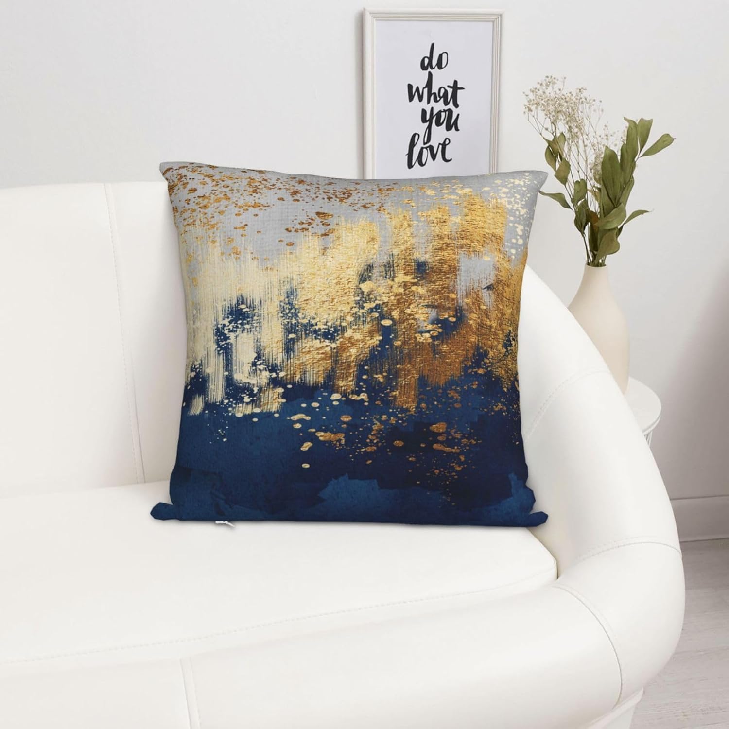 Navy Blue and Gold Pillow Covers 18 x 18 inch Set of 2 Decorative Cushion Covers Blue and Gold Square Pillowcases for Bedroom Sofa Home Decor