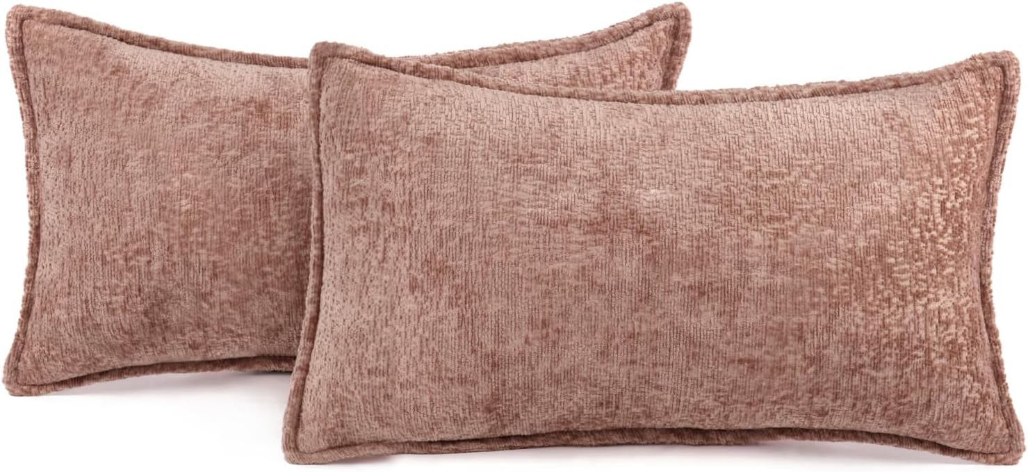 Pack of 2 Pink Decorative Throw Pillow Covers 12x20 Cozy Soft Chenille Boho Accent Vintage Farmhouse Rectangular Lumbar Couch Pillow Covers for Home Decor Bed Sofa Living Room