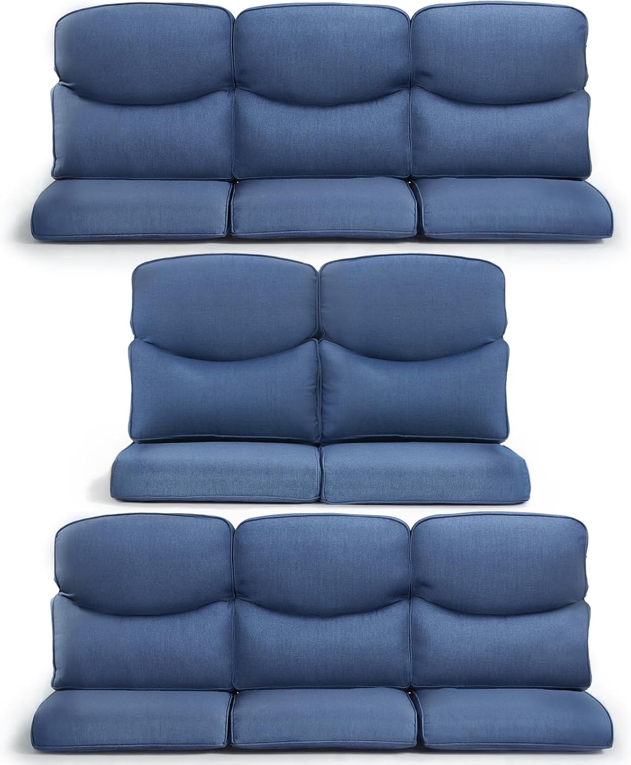 8-Piece Outdoor Patio Cushion Set - Fade & Water Resistant with Removable Olefin Cover, 22x24x4 Inch Memory Foam Cushions for Wicker Sectional Sofa – Blue/Crescent