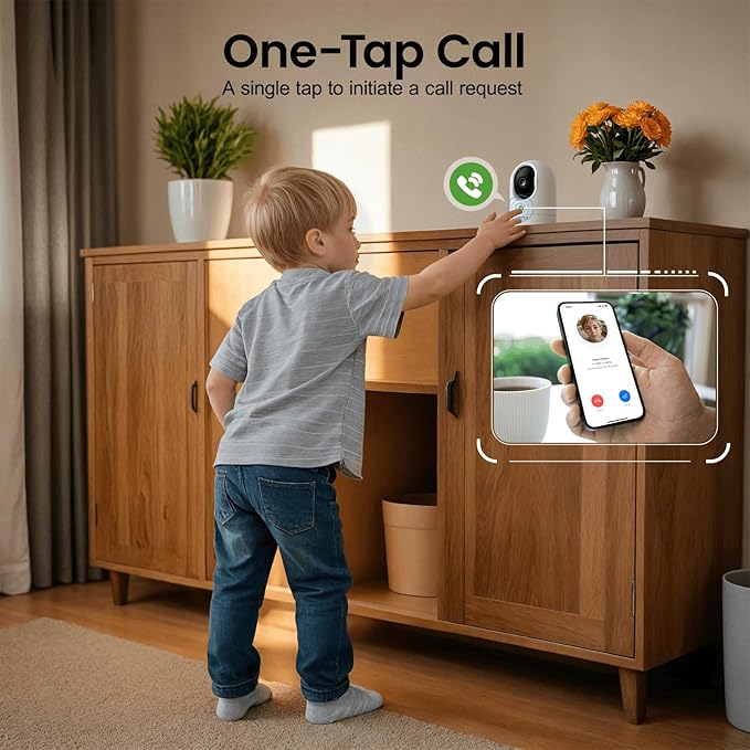 2K Baby Camera-WiFi Home Security Cameras Indoor via One-Tap Call with Elderly/Baby/Nanny, Motion Alert, Local/Optional Cloud Storage, Compatible with Alexa/Google Home, K7 1Pack (2.4GHz Only)