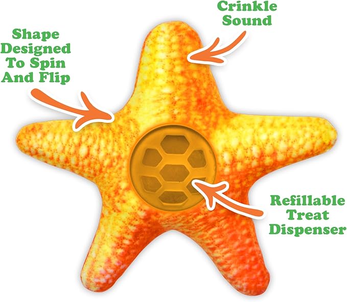 Meowijuana Knock N' Nibble Starfish & Seafood Treat Bundle | Crunchie Munchie Catnip Treats | Refillable Treat Dispensing Toy | Interactive Puzzle Toy for Felines