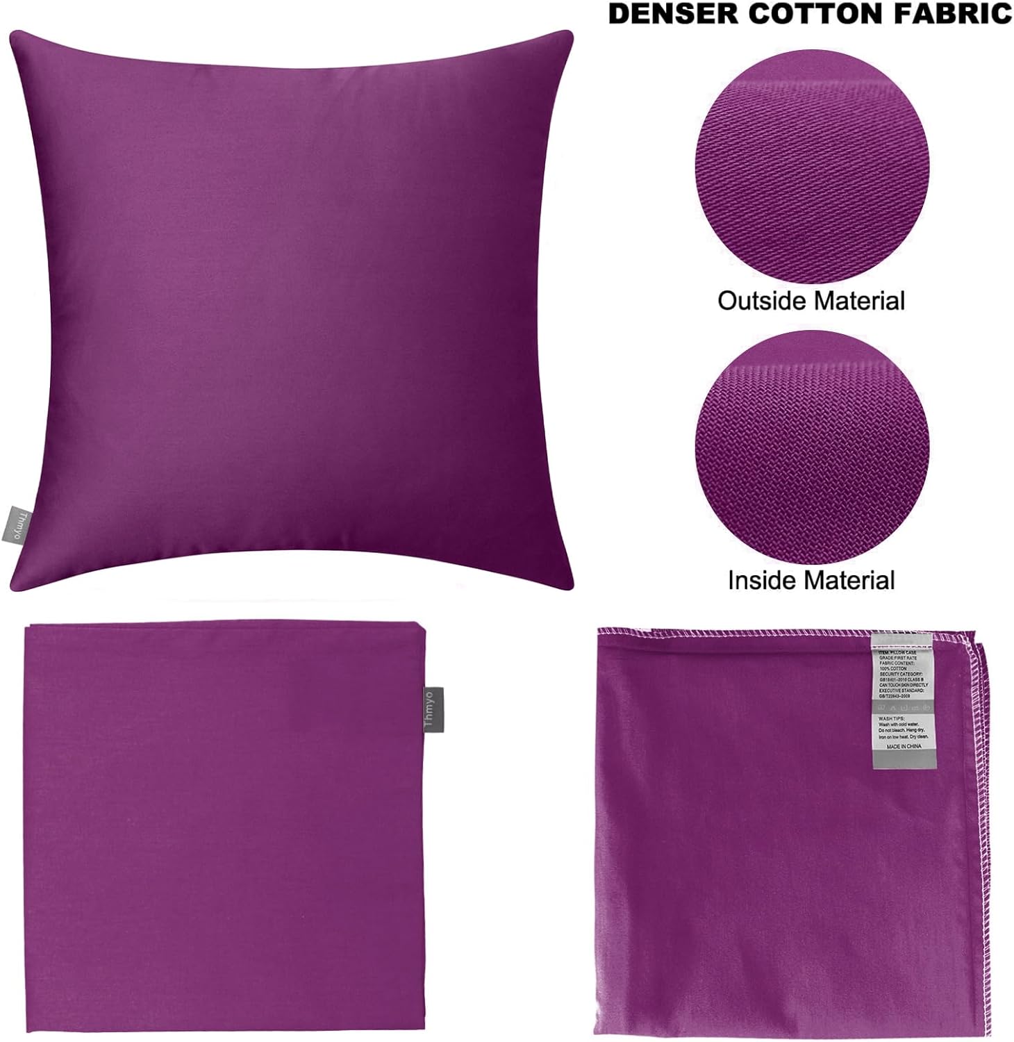 4-Pack 100% Cotton Comfortable Solid Decorative Throw Pillow Case,Thmyo Square Cushion Cover Pillowcase Sublimation Blank Pillow Covers DIY Throw Pillowcase(20x20 inch/ 50x50cm,Dark Reddish Purple)