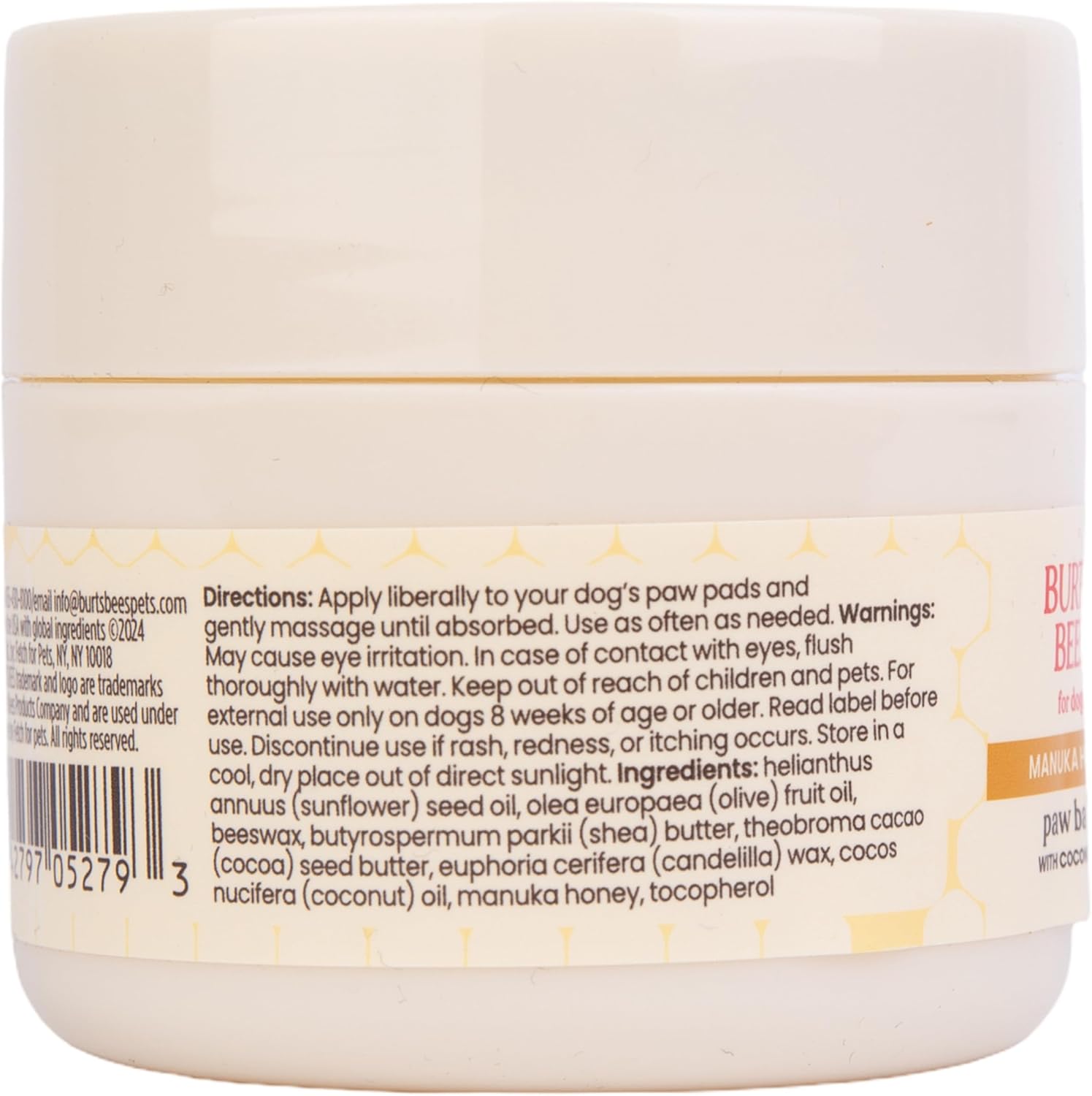 BURT'S BEES FOR PETS Paw Balm for Dogs with Manuka Honey and Coconut Oil, Soothes Dry Dog Paws, Naturally Derived Ingredients, 1.76 Oz
