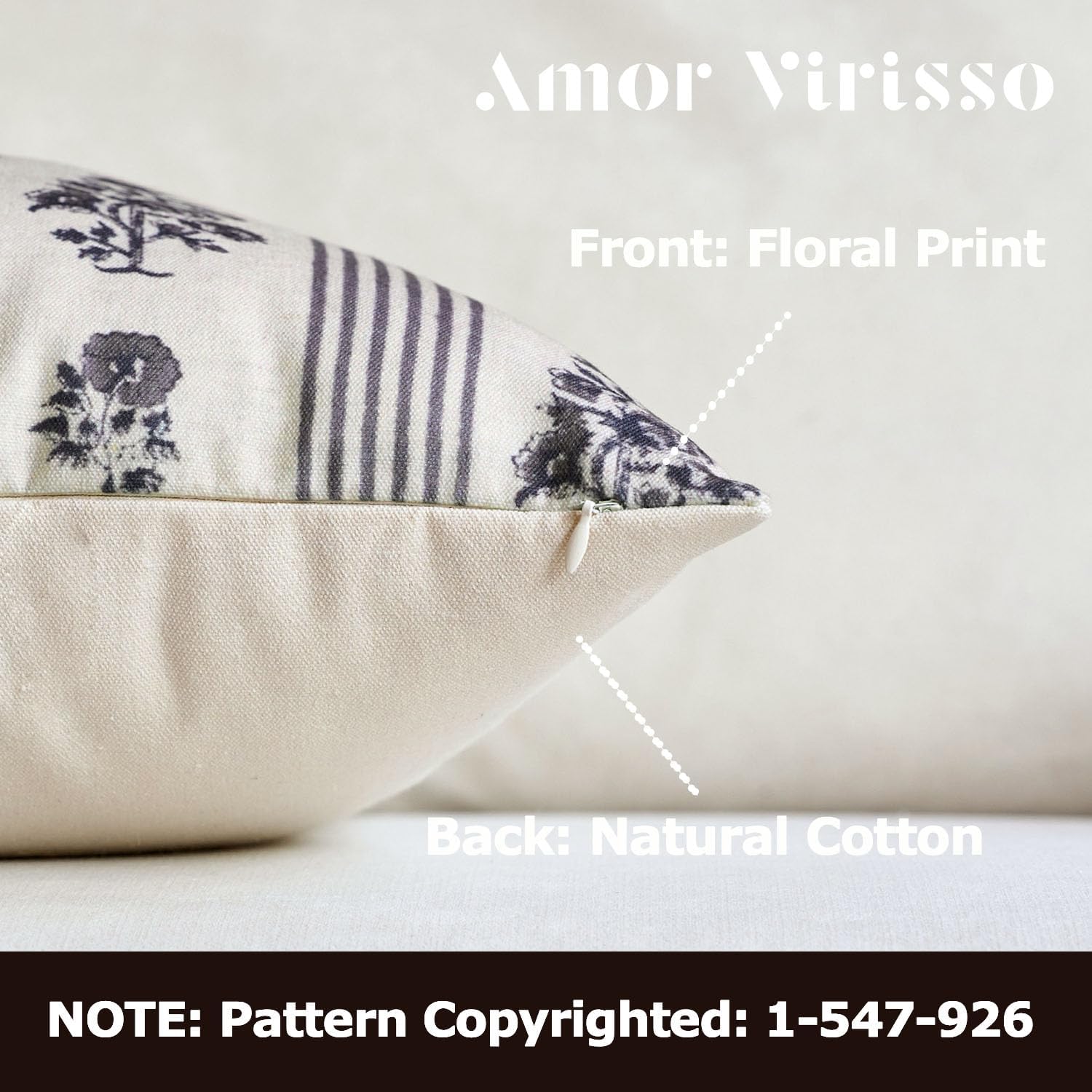 Amor Virisso Floral Throw Pillow Covers 18x18 Set of 2 Block Print Pillow Covers Neutral Floral Striped Farmhouse Decorative Pillow Covers for Sofa Couch Bed, Light Taupe
