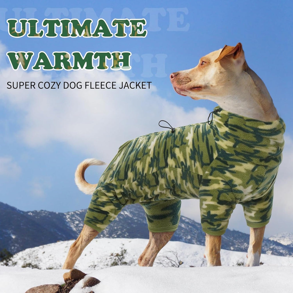 ROZKITCH Dog Winter Coat Soft Fleece Pullover Pajamas, Pet Windproof Warm Cold Weather Jacket Vest with Luminous Zipper, Jumpsuit Apparel Outfit Clothes for Small Medium Large Dog Camo L