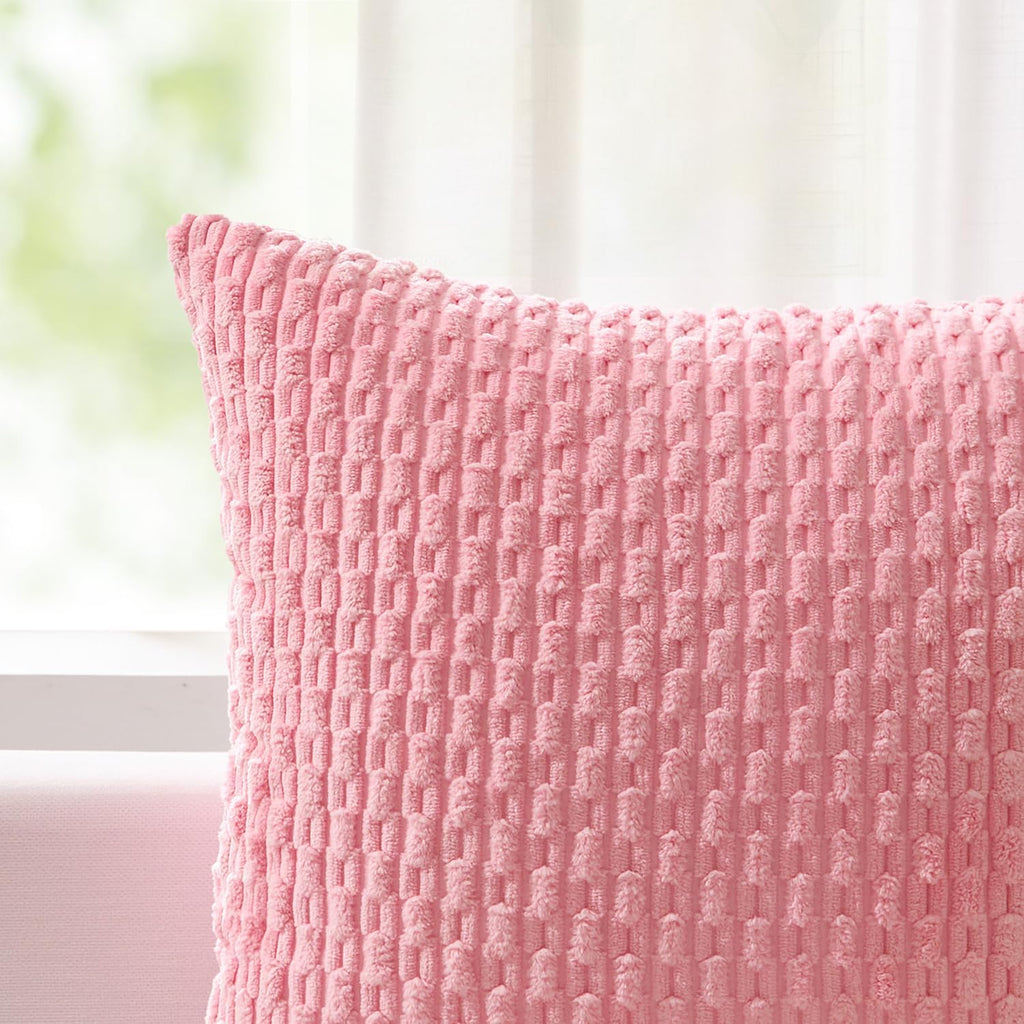 Kevin Textile Valentines Day 14x24 Inch Pillow Cover 1 Pack Boho Decorative Soft Striped Corduroy Lumbar Farmhouse Accent Rectangle Cushion Case for Living Room Couch Sofa Bed, Pink