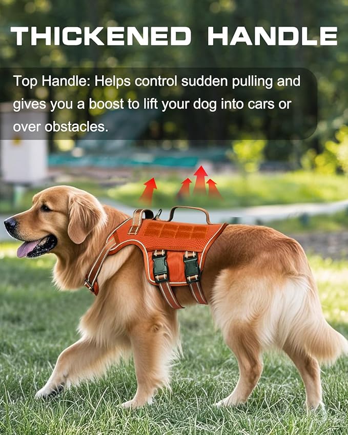 Small Dog Harness, Heavy Duty Tactical No Pull Dog Harness, No Choke, Easy On and Off Pet Vest with Molle System, Adjustable Reflective Dog Vest with Breathable Padded for Walking Hiking Training