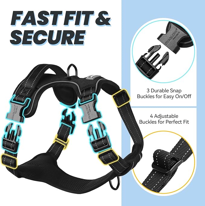 VIVAGLORY Dog Harness Easefit No Pull Dog Harness with Front Clip & Handle for Lifting Training, Adjustable Padded No-Pull Anti Pull Easy On for Puppy & Pet, S, Black