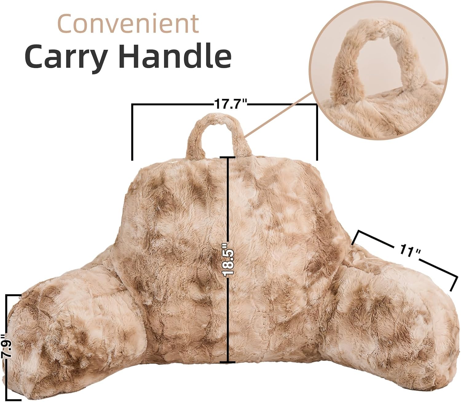 A Nice Night Faux Fur Soft Reading Pillow Bed Wedge Adult Backrest with Arms Back Support for Sitting Up in Bed/Couch for Bedrest, Tie Dyed Khaki