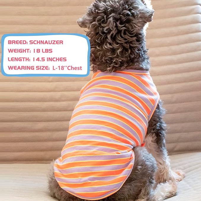 KYEESE 2Pack Dog Shirts Striped T Shirt Soft Tee for Small Dogs Cotton Tank Top Lightweight Sleeveless Vest Dog Clothes, Small,Purple+ Orange Striped