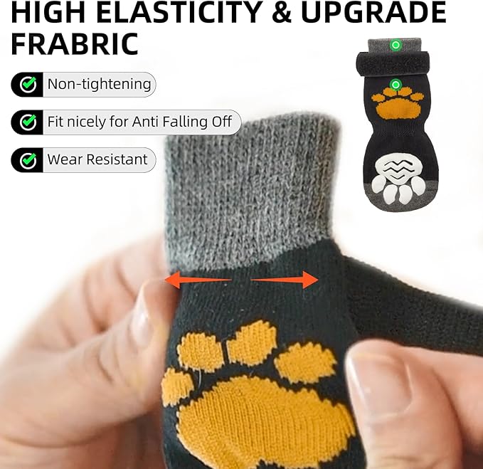 PUPTECK Anti Slip Dog Socks 2 Pairs with Double Grippers for Hardwood Floors, Shoes for Hot/Cold Pavement, Boots & Paws Protectors to Prevent Licking, Traction Booties for Senior Small Large Dogs