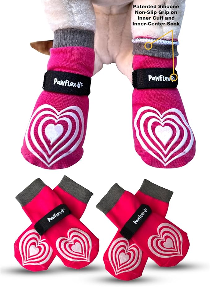 Medical Therapeutic Double Sided Non-Slip Cotton Dog Socks | PawFlex Comfy Pawz Silicone Grip on Inner Cuff No Twisting or Sliding Off | Senior & Disabled Dog Traction Control |Pet Paw Protection