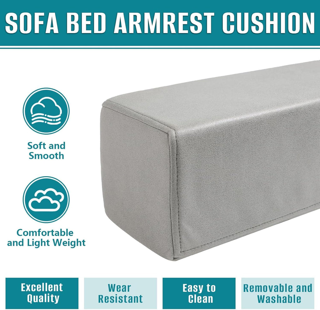 2 Pack Couch Arm Rest Pillow, 6''x6''x20'' Faux Leather Waterproof Cover, High Density Foam Armrest Cushion, Removable & Washable Elbow Support for Sofa, Bed, and Armchair (Medium Grey)