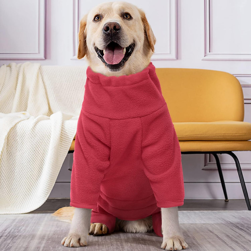 ROZKITCH Dog Winter Coat Soft Fleece Pullover Pajamas, Pet Windproof Warm Cold Weather Jacket Vest Cozy Jumpsuit Apparel Outfit Clothes for Small Medium Large Dog Walking Hiking Sleep Red S