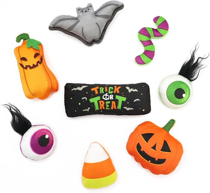 8 Assortments Halloween Value Pack, Natural Interactive Catnip Cat Toys, Toy with Crinkle and Feather, Accessories for Indoor Cat, Kitten Toys