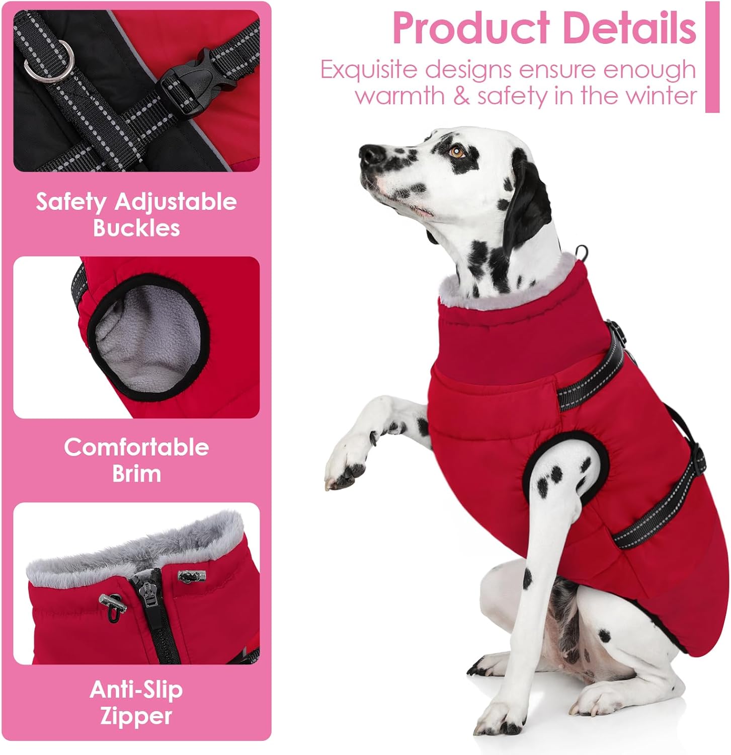 AOFITEE Dog Coat for Small Dogs, Warm Dog Winter Jacket with Harness Built in, Waterproof Small Winter Coat Dogs Reflective Cold Weather Coats for Chihuahua, Yorkshire, Red XS