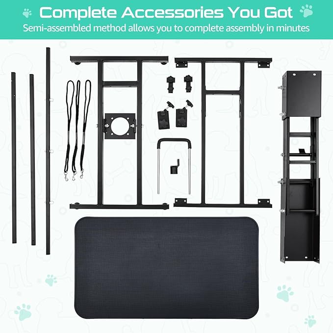 43.6" Pet Grooming Table for Large Dogs, Heavy Duty Height Adjustable Dog Grooming Table With Overhead Arm & Noose Height Range 22''-39'', Maximum Capacity Up to 350 Lbs, Black