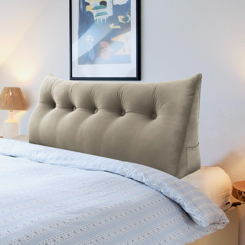 Wedge Headboard Pillow Dorm Room Reading Pillow Back Support for Sitting Up in Bed Bolster Lumbar Cushion Body Positioning Bedrest Velvet 59in Light Tan Queen