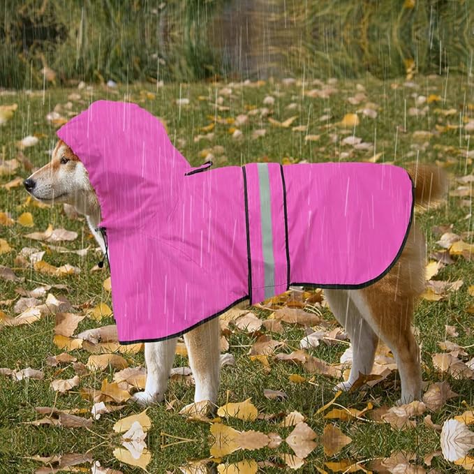 Waterproof Dog Raincoat - Adjustable Pet Rain Coats, Lightweight Hooded Slicker Poncho Rain Jacket for Small to X- Large Dogs and Puppies (Pink, X-Large)
