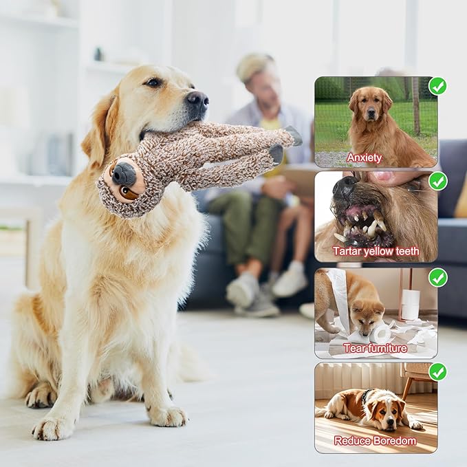 Rabbit No Stuffing Dog Toys for Large Dogs, Squeaky Crinkle Interactive Dog Animals Toys, Plush Teething to Keep Them Busy, Cute Funny Dogs Gifts for Small Medium Large Breed