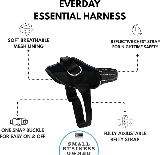 ShawnCo Essential Dog Harness, No-Pull Pet Vest with 3 Leash Clips, No Choke, Reflective, Adjustable and Padded, for Easy Walking and Training for Small, Medium and Large Dogs (Midnight, XS)