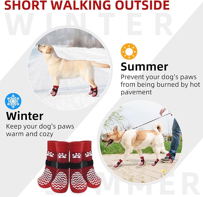PUPTECK Anti Slip Dog Socks 2 Pairs with Double Grippers for Hardwood Floors, Shoes for Hot/Cold Pavement, Boots & Paws Protectors to Prevent Licking, Traction Booties for Senior Small Large Dogs