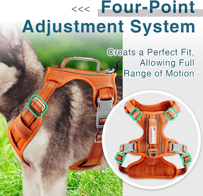 BARKBAY Dog Harness No Pull with ID Tag Pocket - Heavy Duty, Reflective, Easy Control for Large Dogs(Orange,XL)