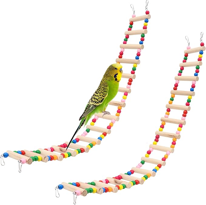15-Step Bird Ladder Bridge,28.74 x 3.15 inch Raw Wood and Edible Dye,2 Pieces Pet Hamster Climbing Ladder Swing Toys Suitable for Small to Medium Birds,Bird Cage Accessories (15 Ladders -2pcs)