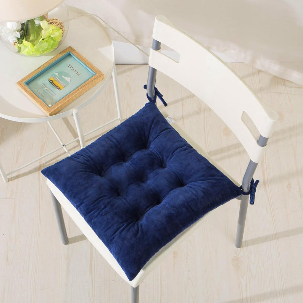 6 Pack Square Seat Cushion Chair Pads for Kitchen Dining Chairs, Soft Comfort Velvet Chair Mat Pillow Cushions with Ties for Office Desk Living Room Tatami 15.5", Blue