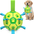 QDAN Dog Toys Soccer Ball, Dog Tug Toy, Water Toy, Durable Balls for Small Medium Dogs-Green Yellow(6 inch)