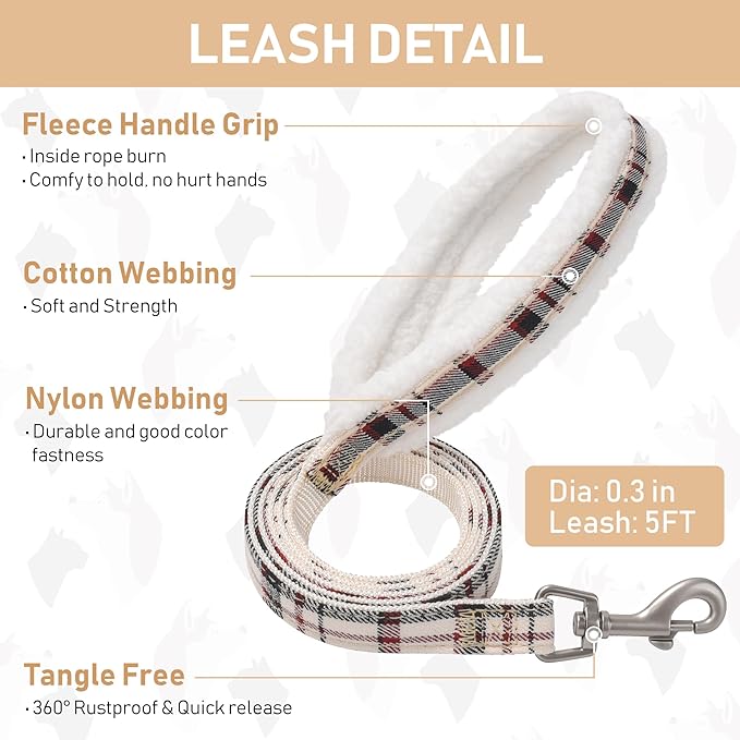 GAMUDA Small Dog Harness Collar and Leash Set, Step in No Chock No Pull Soft Mesh Adjustable Dog Vest Harnesses Plaid Reflective for Dogs Puppy Cats Kitten Rabbit (Warm Beige, XXXS)