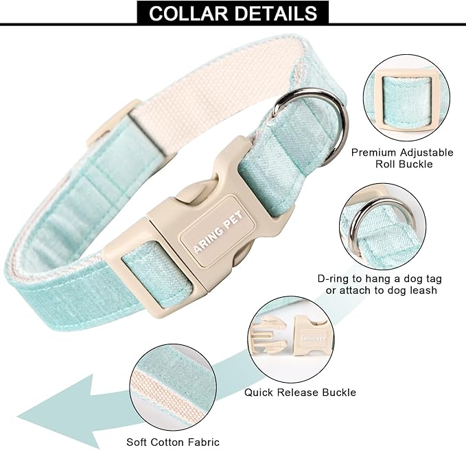 ARING PET Dog Collar-Cotton Puppy Collar for Small Dogs, Lightweight Comfortable Green Pet Collars with Quick Release Buckle for Small Medium Large Dog