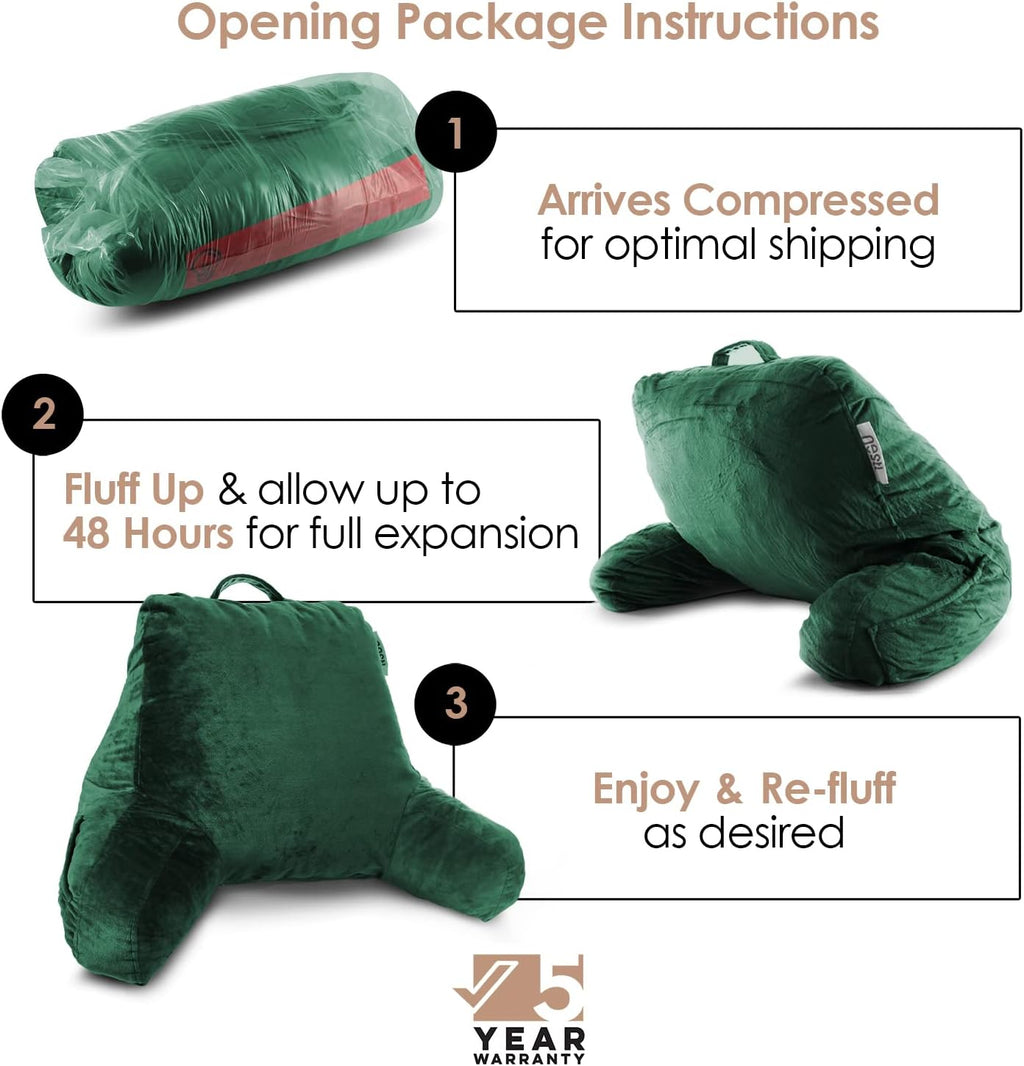 Nestl Reading Pillow for Kids & Teens with Shredded Memory Foam, Backrest Pillows for Reading, Watching, and Gaming, Use on The Couch, Bed, or Floor, Adjustable Support with Washable Cover Dark Green