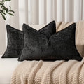 Pack of 2 Black Decorative Throw Pillow Covers 12x20 Cozy Soft Chenille Accent Vintage Rectangular Lumbar Couch Pillow Covers for Home Decor Bed Sofa Living Room