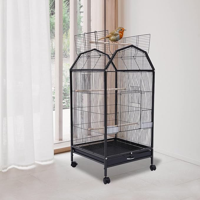 Large Bird Cage, Movable Pet Bird Flight Cages with 5 Doors, Bird Aviary Indoor with Stand 17.9 * 17.9 * 39.9", Fit for a Canary, Finch, Cockatiels, Conures, Parrot, Lovebirds