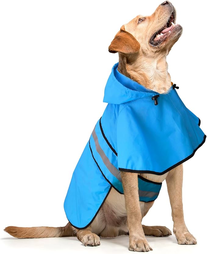 Dog Raincoat - Waterproof Doggie Rain Jacket with Leash Hole, Lightweight Hooded Pet Poncho Slicker (Medium, Blue)