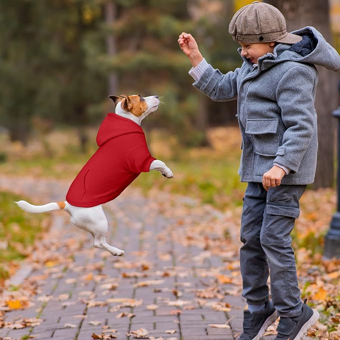 Extra Small Dog Sweater,Dog Hoodie,Warm Fleece Sweatshirt with Hood & Pocket,Leash Hole,Cozy Cold Weather Cat Pet Clothes Puppy Sweater for Small Dogs(Red,XS)