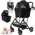 3 in 1 Dog Stroller, Lightweight Foldable Pet Stroller for Small/Medium Dogs Cats Up to 33lbs with Detachable Carrier, Storage Basket and Cup Holder - Black