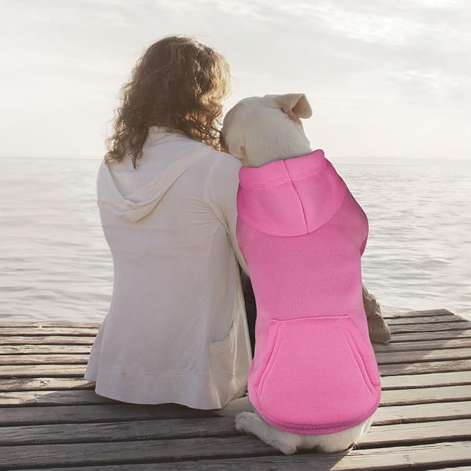 Dog Sweater & Hoodie - Solid Soft Brushed Fleece Dog Clothes with Pocket (Pink-XL)