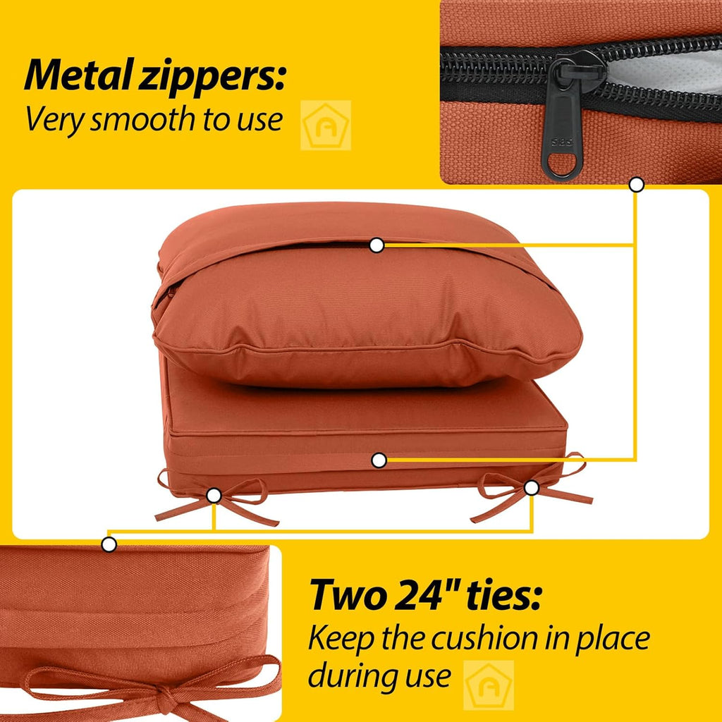 AAAAAcessories Outdoor Deep Seat Cushions, Waterproof, Fade-Resistant Patio Furniture Replacement Cushions, 24" x 24" x 5", Terracotta