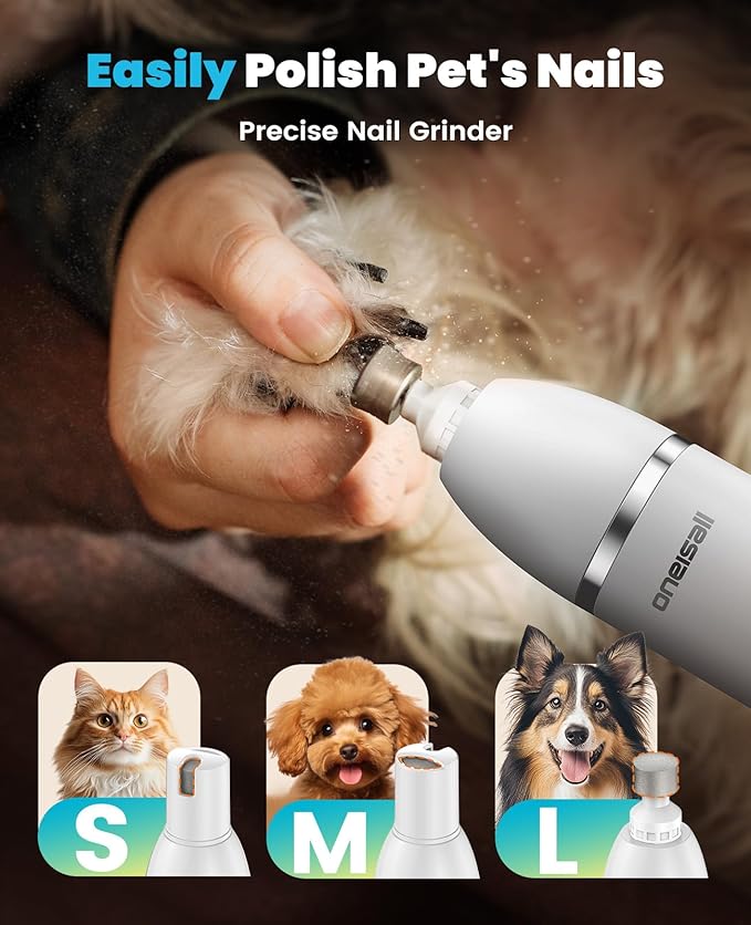 oneisall 4 in 1 Dog Grooming Kit with LCD Display, Dog Hair Trimmer for Paw Nail Grinder, Rechargeable Cordless Low Noise IPX7 Waterproof Pet Clippers (White)
