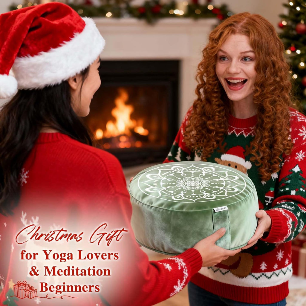 Hihealer Meditation Cushion, Traditional Tibetan Meditation Pillow Velvet Cover - Large Floor Cushion Seating for Adults - Yoga Buckwheat Bolster for Women、Moms