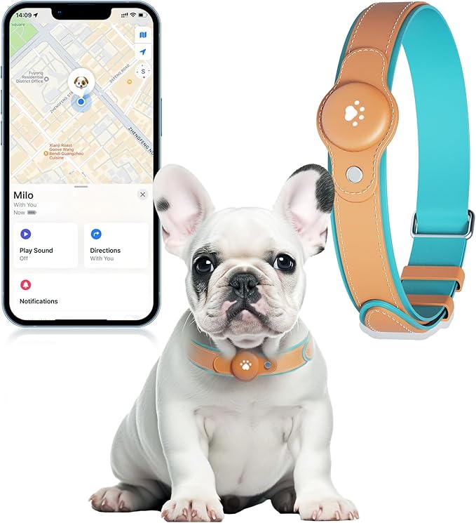 2-in-1 GPS Tracker for Dogs&Cats: Smart Collar with Real-Time Location, No Monthly Fee, Unlimited Range (iOS Only) GPS Tracker Dog Collar- Ideal for Small, Medium Large Dogs(Tracker Included) (Brown)