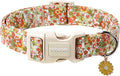 DOGWONG Flower Dog Collar, Orange Daisy Flower Dog Collar Adjustable Soft Fabric Girl Pet Dog Collars Cute Puppy Necklace for Small Medium Large Dogs
