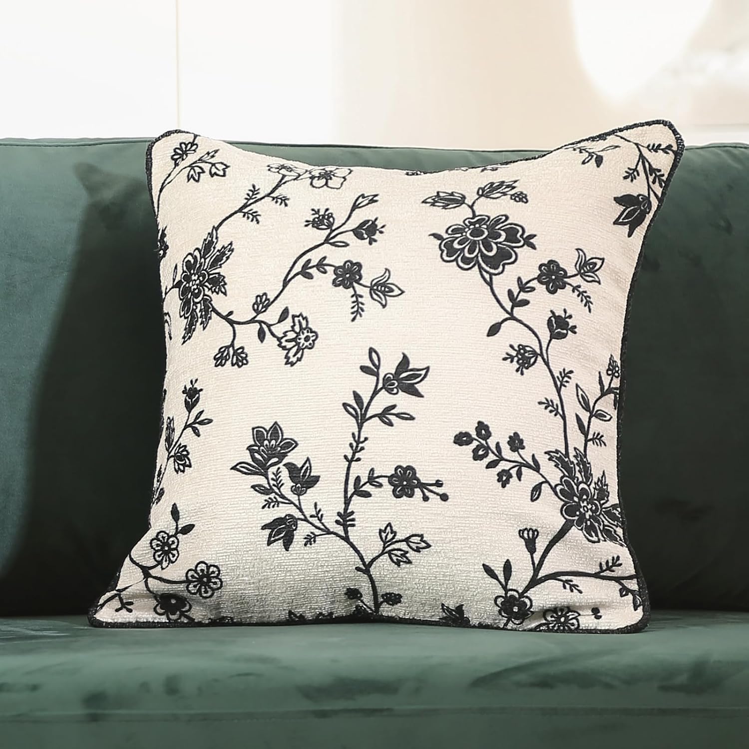 Farmhouse Throw Pillow Covers,Classic Black and White Floral Elegant French Linen Pillowcases,Decorative Square Pillow Covers Cushion Covers for Couch Bed Sofa Chair 18x18 Inches