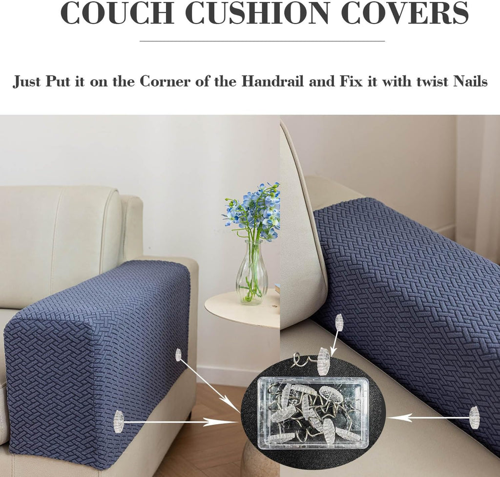 2Pcs Couch Arm Covers, Armrest Cover for Sofa, Sofa Arms Covers Washable Arms with Twist Pins Soft,Skin-Friendly for Pets (Texture Brown, Armrest Cover)