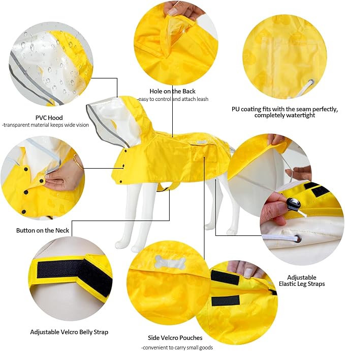 Waterproof Dog Raincoat, Adjustable Reflective Lightweight Pet Rain Clothes with Poncho Hood (Yellow(Water-Activated Color Change), Medium)