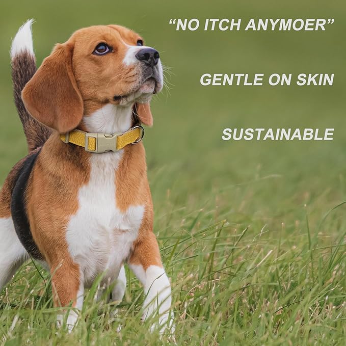 Plutus Pet Cotton Hemp Dog Collar and Leash Set, Adjustable Collar for Small, Medium, and Large Dogs, Heavy Duty and Soft on Skin, Yellow, XS