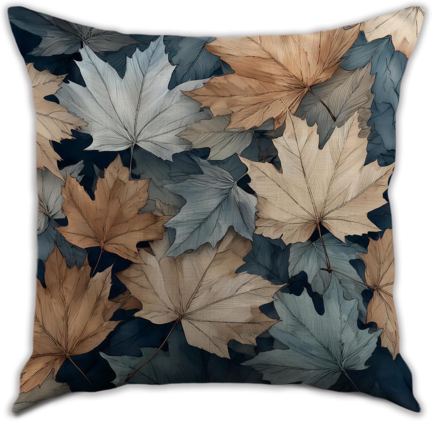 Vintage Boho Leaves Print Throw Pillow Cover, Orange, Blue - Blue Autumn Leaves Decor Pillowcase, Indoor Outdoor Cushion Case for Sofa Couch Bed Living Room Bedroom Home (Yellow leaves, 18x18inch)